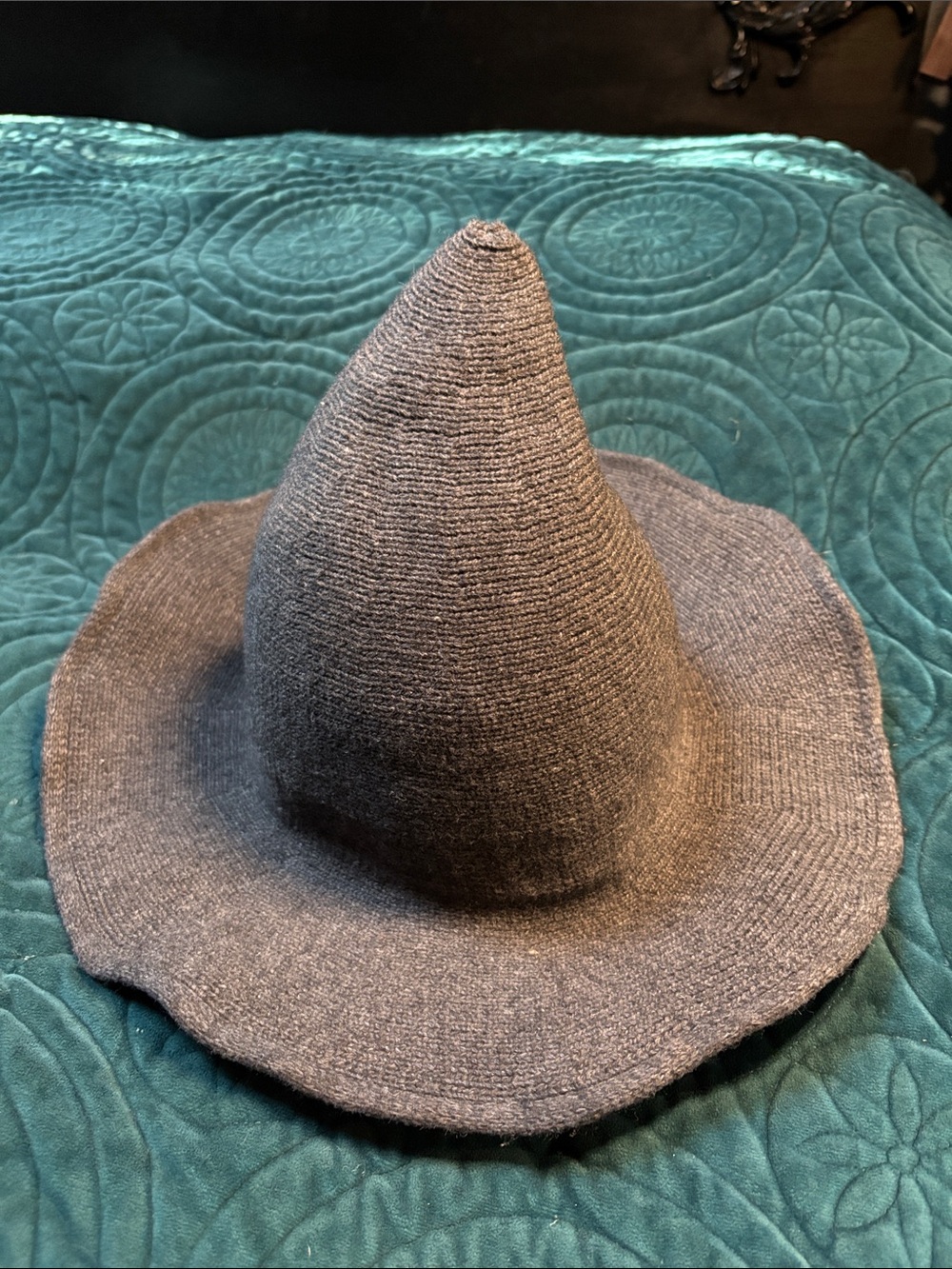 Pointed Knit Witch Hat in Charcoal Gray - Picture 3 of 7